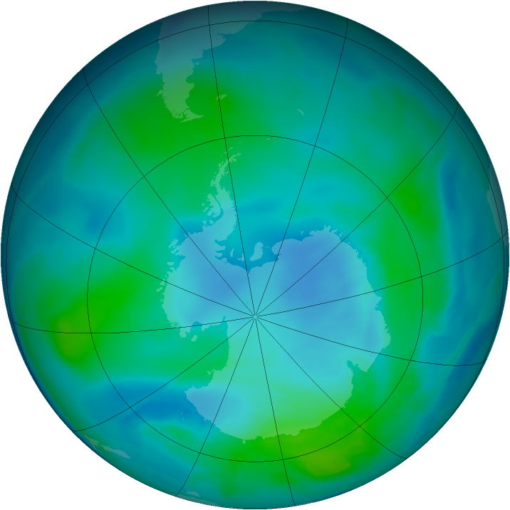 Antarctic ozone map for 17 February 2015